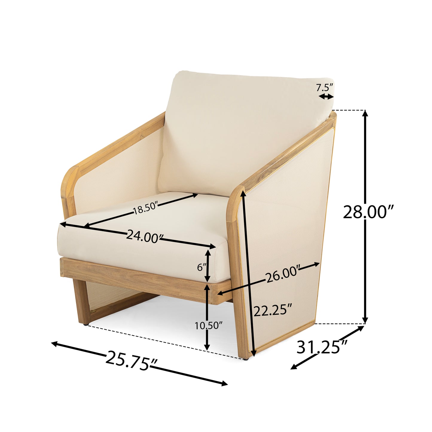 Calista Teak Finish Acacia Wood Patio Lounge Chair with Beige Cushion