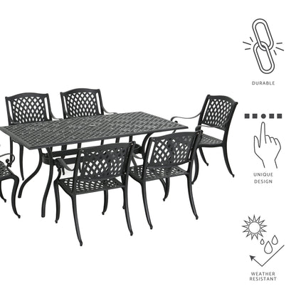 Marietta 7-piece Black Cast Aluminum Outdoor Dining Set