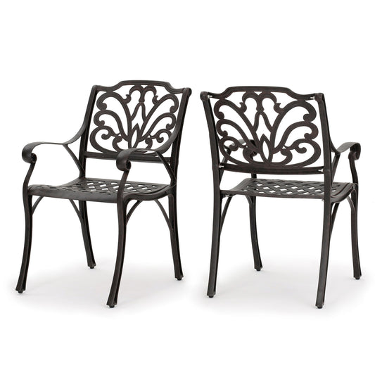 Fonzo Outdoor Bronze Cast Aluminum Dining Chairs (Set of 2)