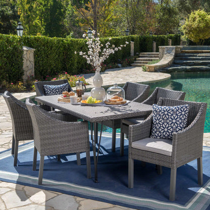 Georgia Outdoor 7 Piece Wicker Dining Set with Water Resistant Cushions