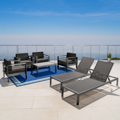 Coral Bay Outdoor Gray Aluminum 7 Piece Chat Set with Pair of Lounges