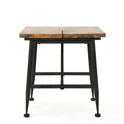 Ellaria Outdoor Rustic Industrial Acacia Wood End Table with Metal Frame, Teak and Black