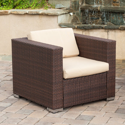 Montague Outdoor 4-Piece Brown Wicker Sofa Set with Storage Ottoman Table
