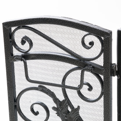 Waterbury Traditional Iron Fireplace Screen, Silver on Black