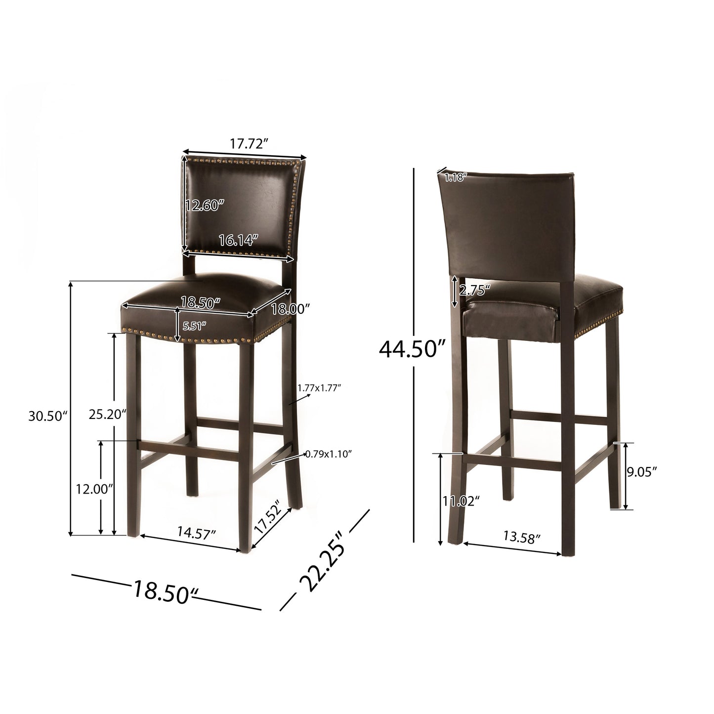 William 31-Inch Bonded Leather Backed Barstool (Set of 2)