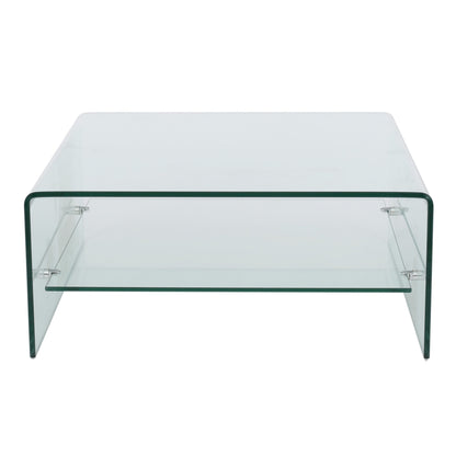 Classon Modern Square Tempered Glass Coffee Table with Shelf