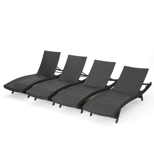 Olivia Grey Outdoor Wicker Chaise Lounge Adjustable (Set of 4)
