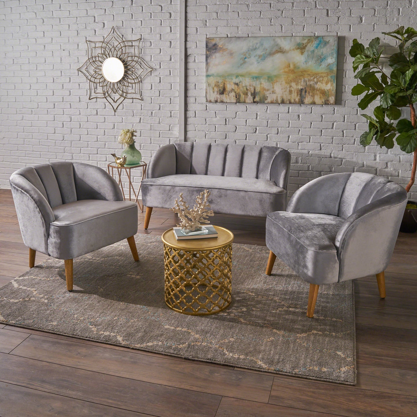 Scarlett Velvet 3-Piece Velvet Chairs & Couch Living Room Set