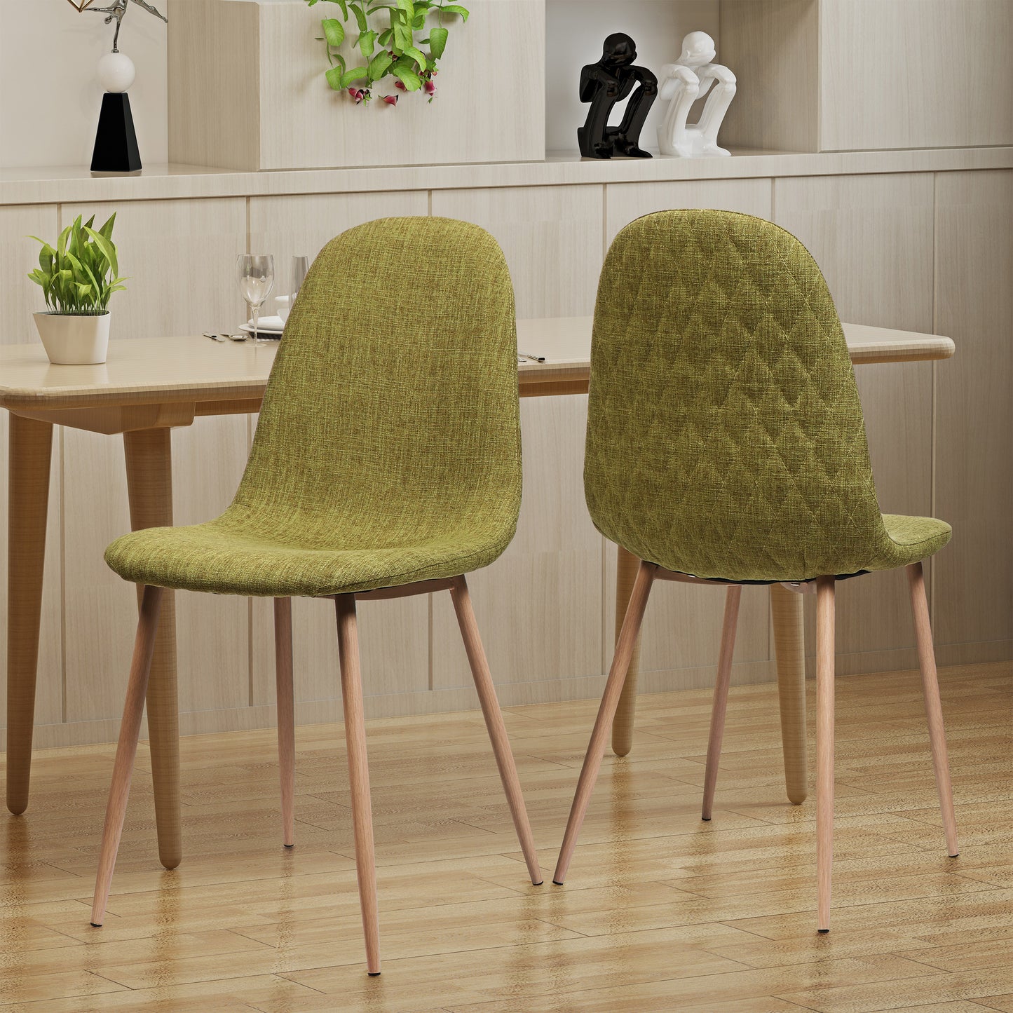 Sherdan Mid Century Fabric Dining Chairs with Wood Finished Legs - Set of 2