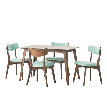 Meanda Mid Century Finished 5 Piece Wood Dining Set with Fabric Chairs