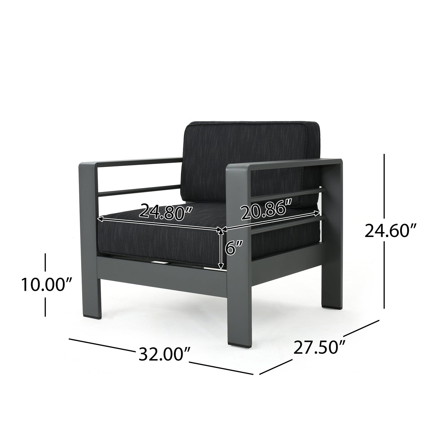 Crested Bay Outdoor Gray Aluminum 3 Piece Chat Set with Water Resistant Cushions