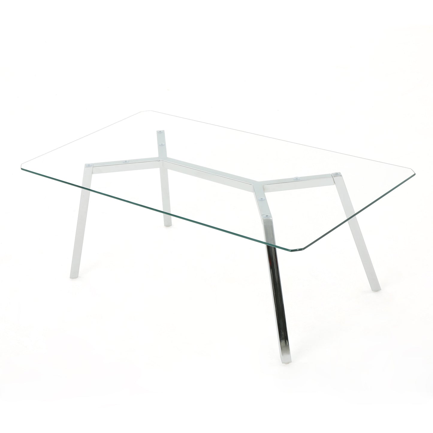 Arbutus Modern Glam Glass Top Dining Table, Clear and Chrome