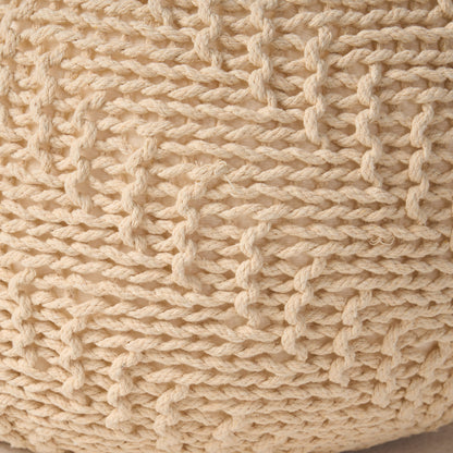 Beryl Knitted Cotton Pouf, Beige