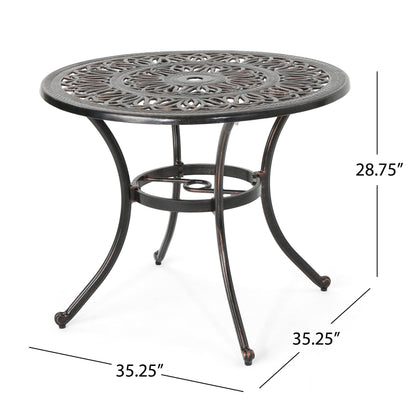 Jamie Outdoor Round Cast Aluminum Dining Table, Shiny Copper