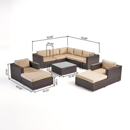 Kyra Outdoor 7 Seater Wicker Sectional Sofa Set with Sunbrella Cushions