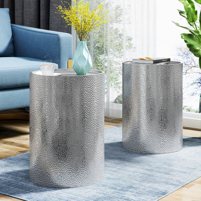 Kaylee Modern Round Hammered Iron Accent Table (2 Pack)