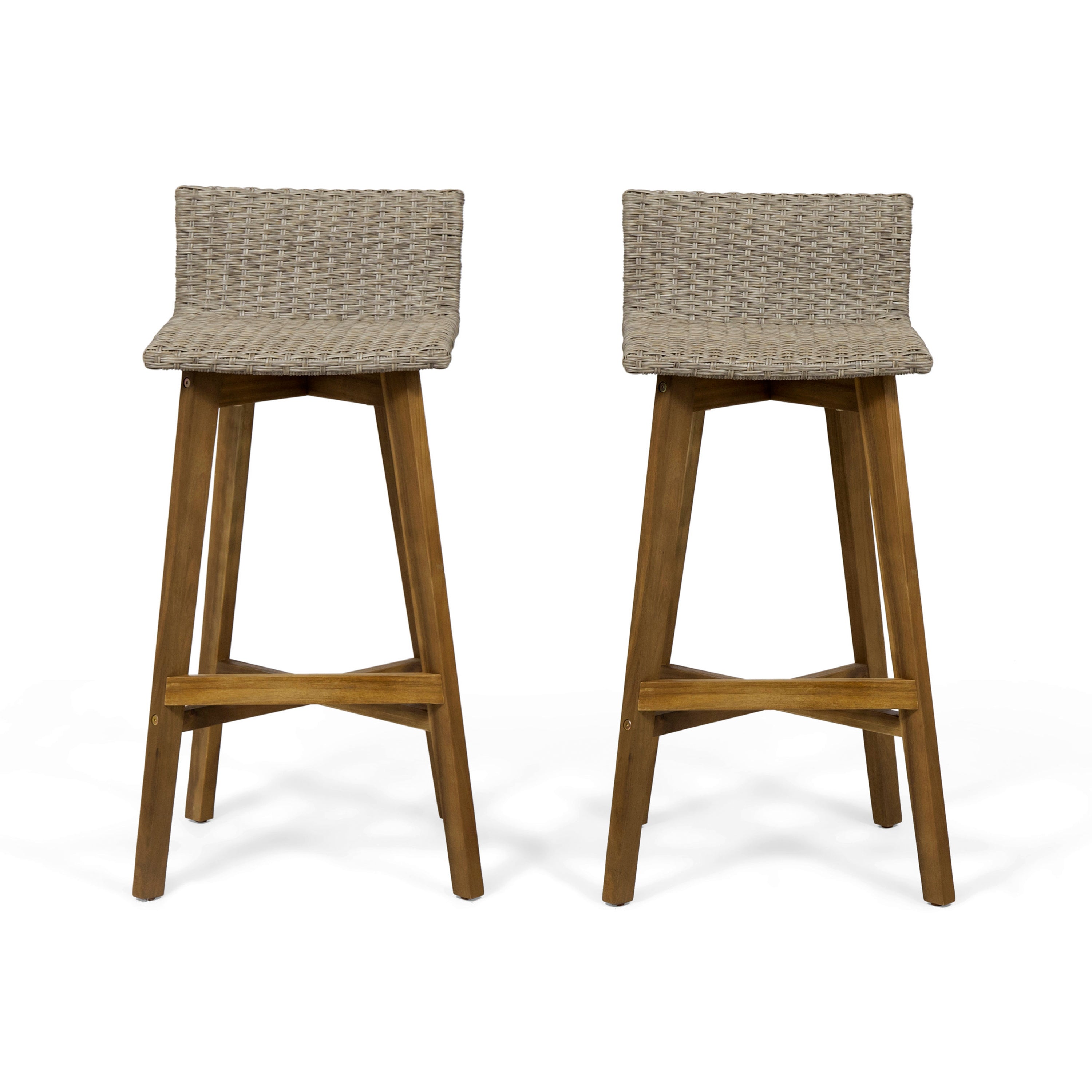 Bellagio Outdoor Acacia Wood Wicker Barstools (Set of 2) – GDFStudio