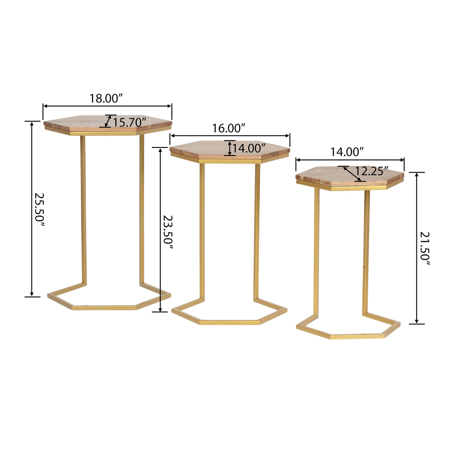 Mableton Boho Glam Handcrafted Hexagon C-Shaped Nesting Tables (Set of 3)