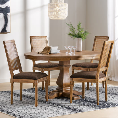 Brownell French Country Wood and Cane 5-Piece Expandable Oval Dining Set