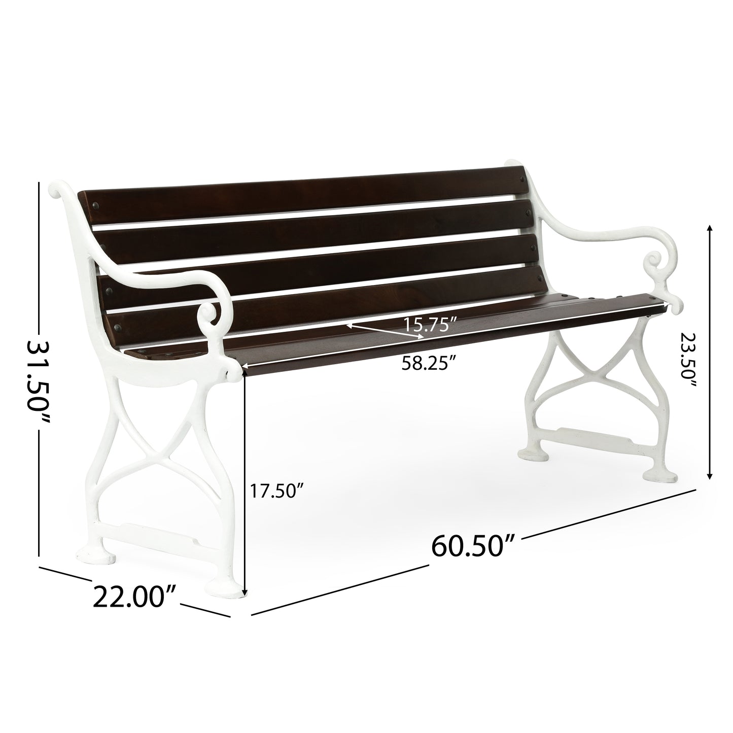 Taber Outdoor Handmade Acacia Wood Bench, Rustic Brown and White