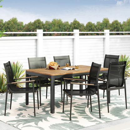 Harlem Outdoor Mesh and Aluminum 7 Piece Dining Set, Black and Natural