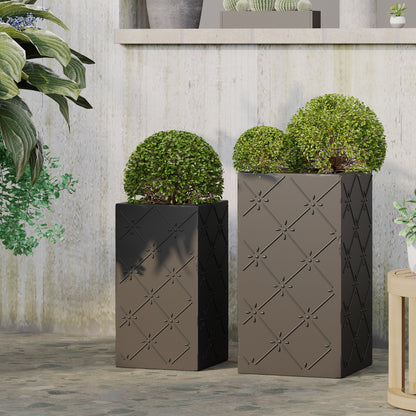 Hula Outdoor Cast Stone Small and Large Planter Set, Matte Black
