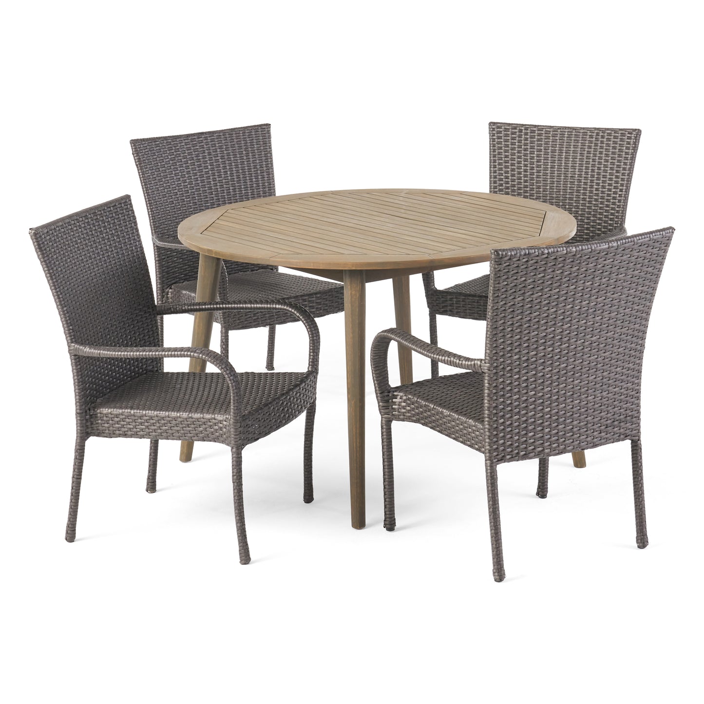 Ivey Outdoor 5 Piece Wood and Wicker Dining Set