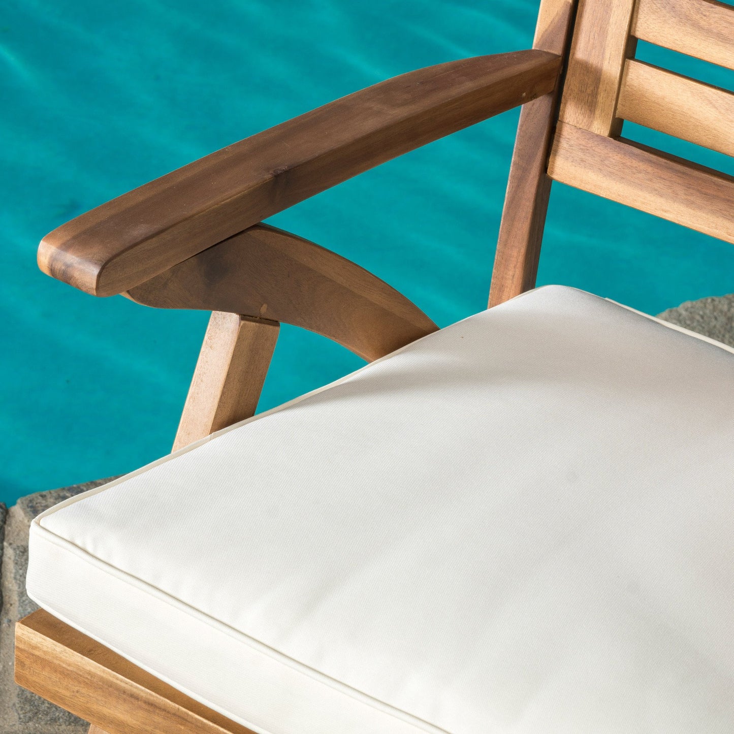 CoastSide Outdoor 3-Piece Teak Finish Acacia Wood Bistro Set with Cream Cushions
