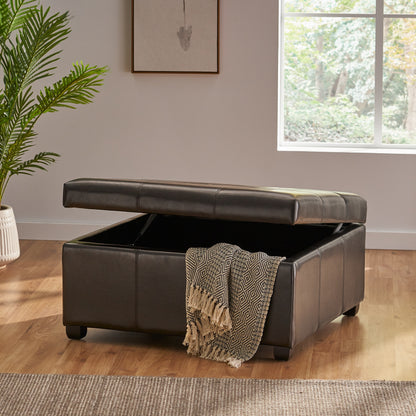 Carlyle Leather Storage Ottoman Coffee Table