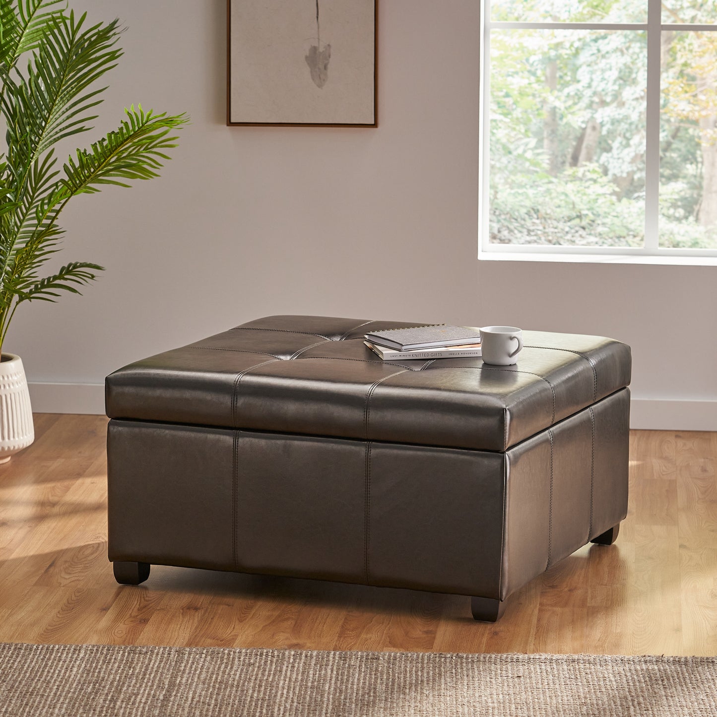Carlyle Leather Storage Ottoman Coffee Table