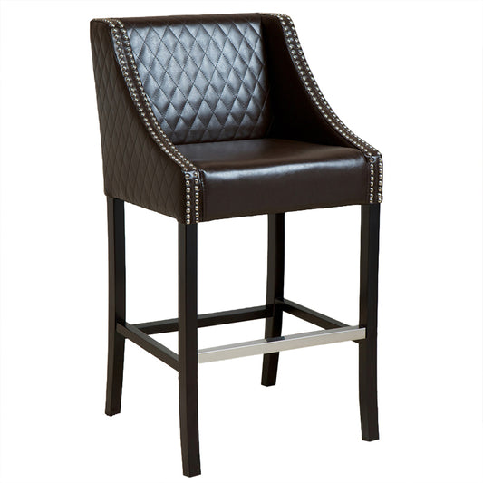 Larue Contemporary Quilted Brown Bonded Leather Barstool with Nailhead Trim