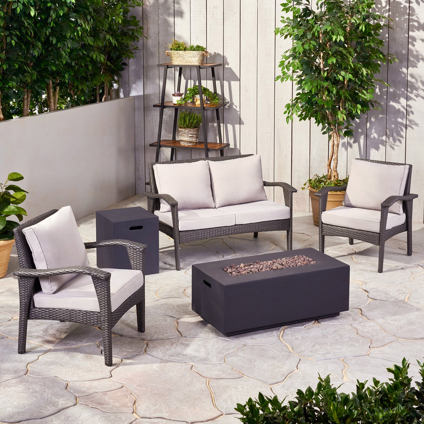 Mckynzie Outdoor 4 Seater Wicker Chat Set with Fire Pit