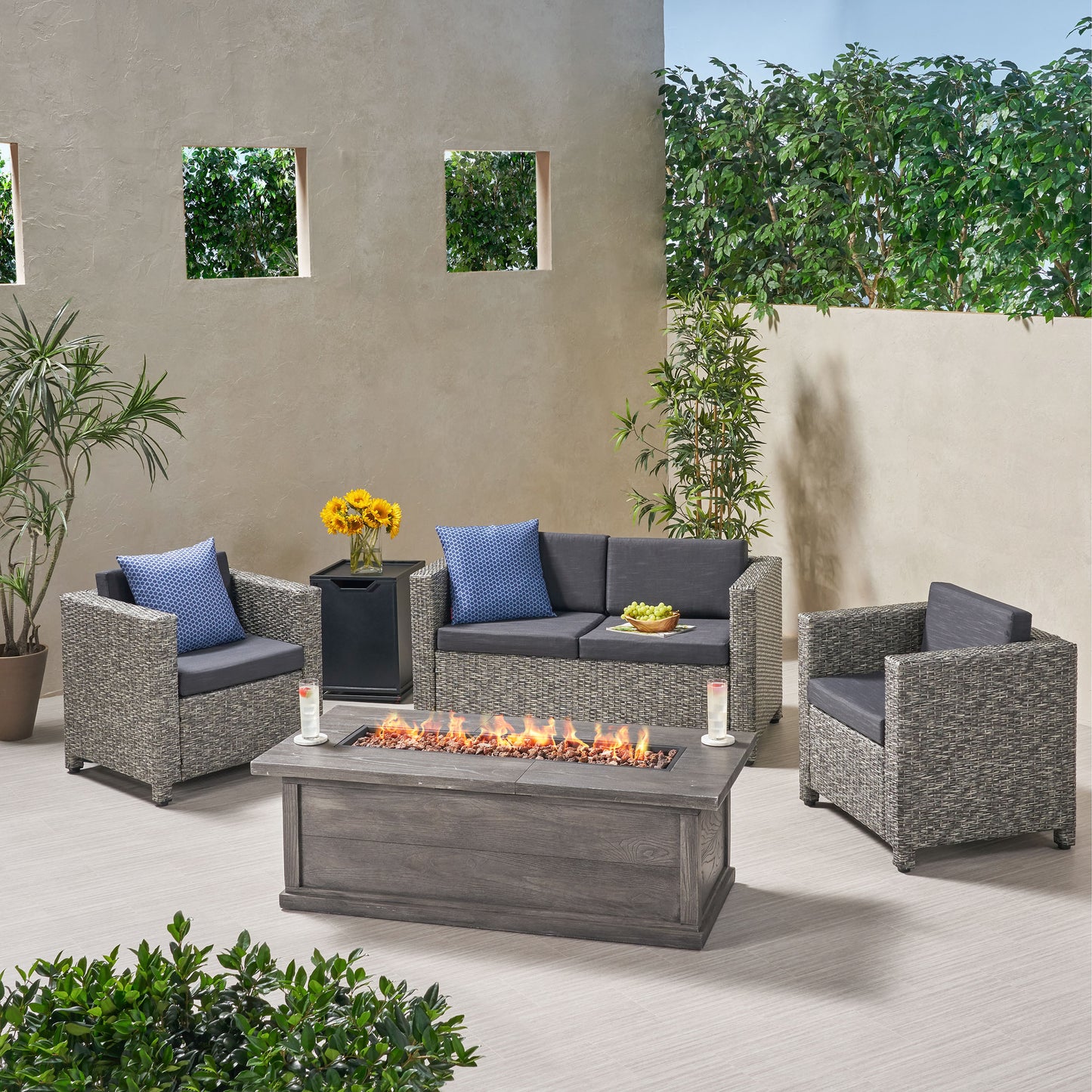 Venice 4-Seater Outdoor Fire Pit Sofa Set