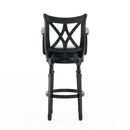 Montreal Farmhouse Black Bonded Leather Swivel Barstool with Arms