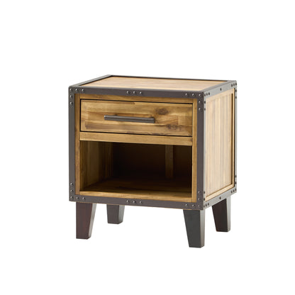 Glendora Industrial Solid Wood Single Drawer End Table Nightstand