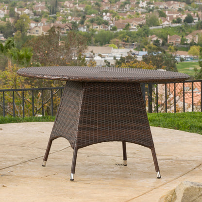 Kanza Outdoor Brown Wicker Round Dining Table