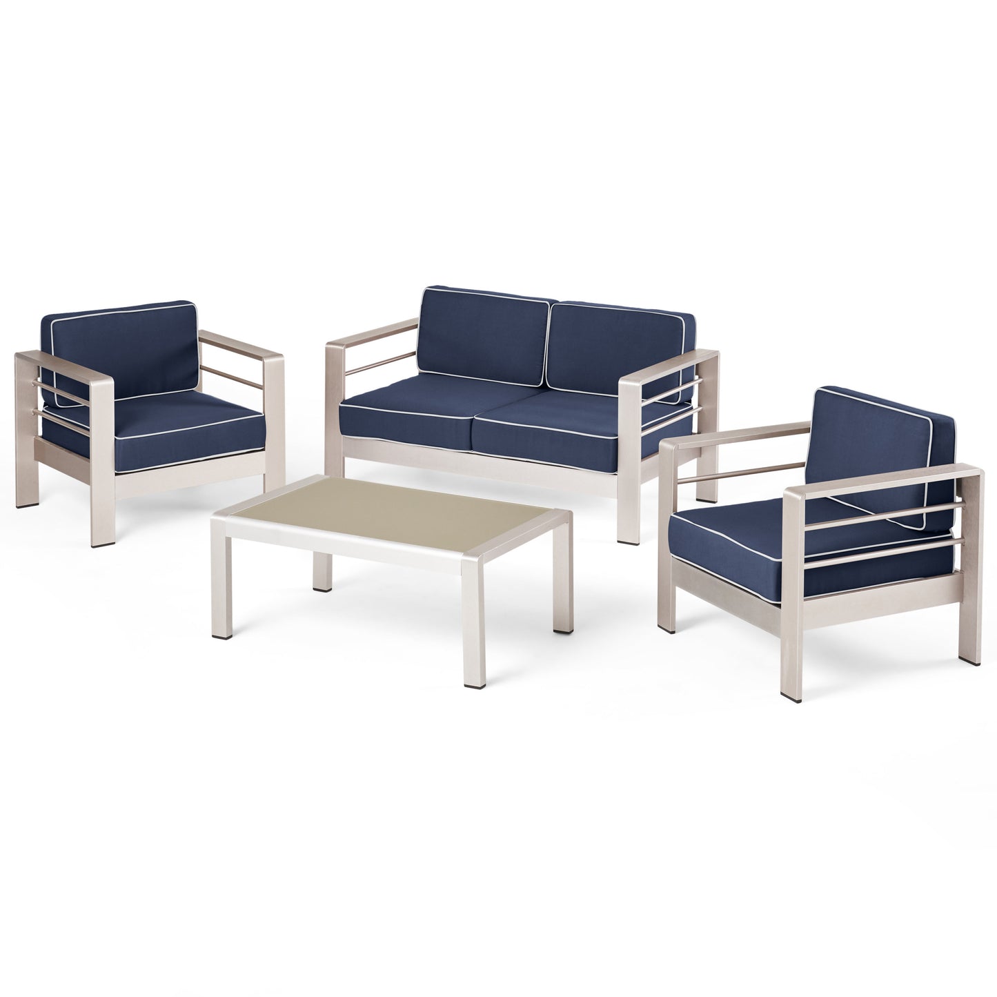 Crested Bay Outdoor Aluminum 4 Piece Chat Set with Sunbrella Cushions