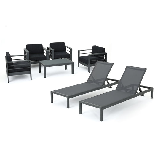 Coral Bay Outdoor Gray Aluminum 7 Piece Chat Set with Pair of Lounges