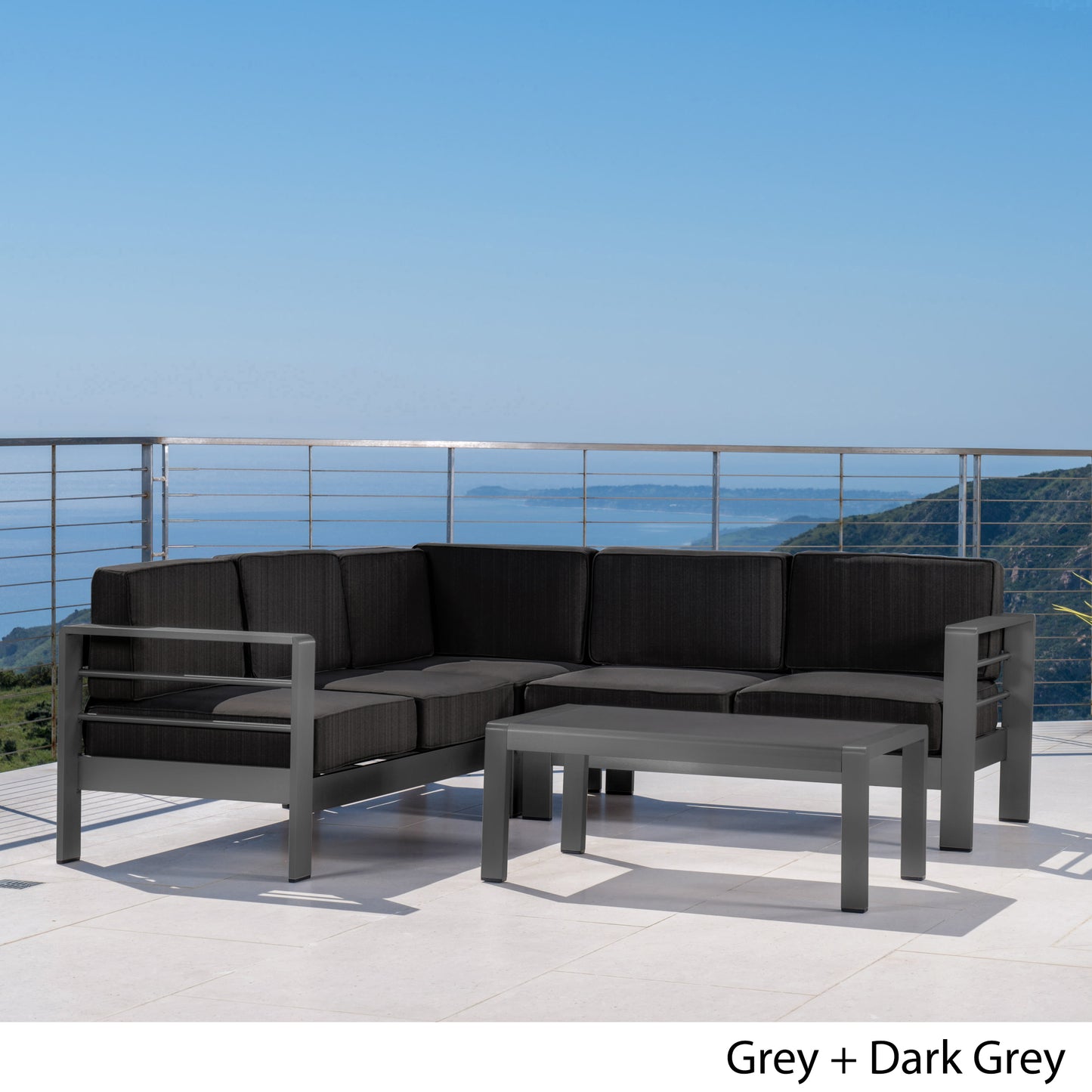 Coral Bay Outdoor Gray Aluminum 4 Piece V-Shape Sectional Sofa Set