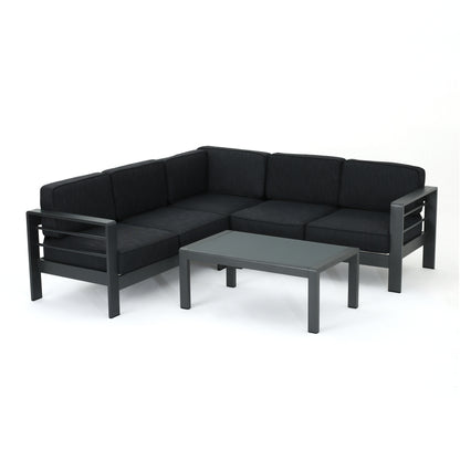 Coral Bay Outdoor Gray Aluminum 4 Piece V-Shape Sectional Sofa Set