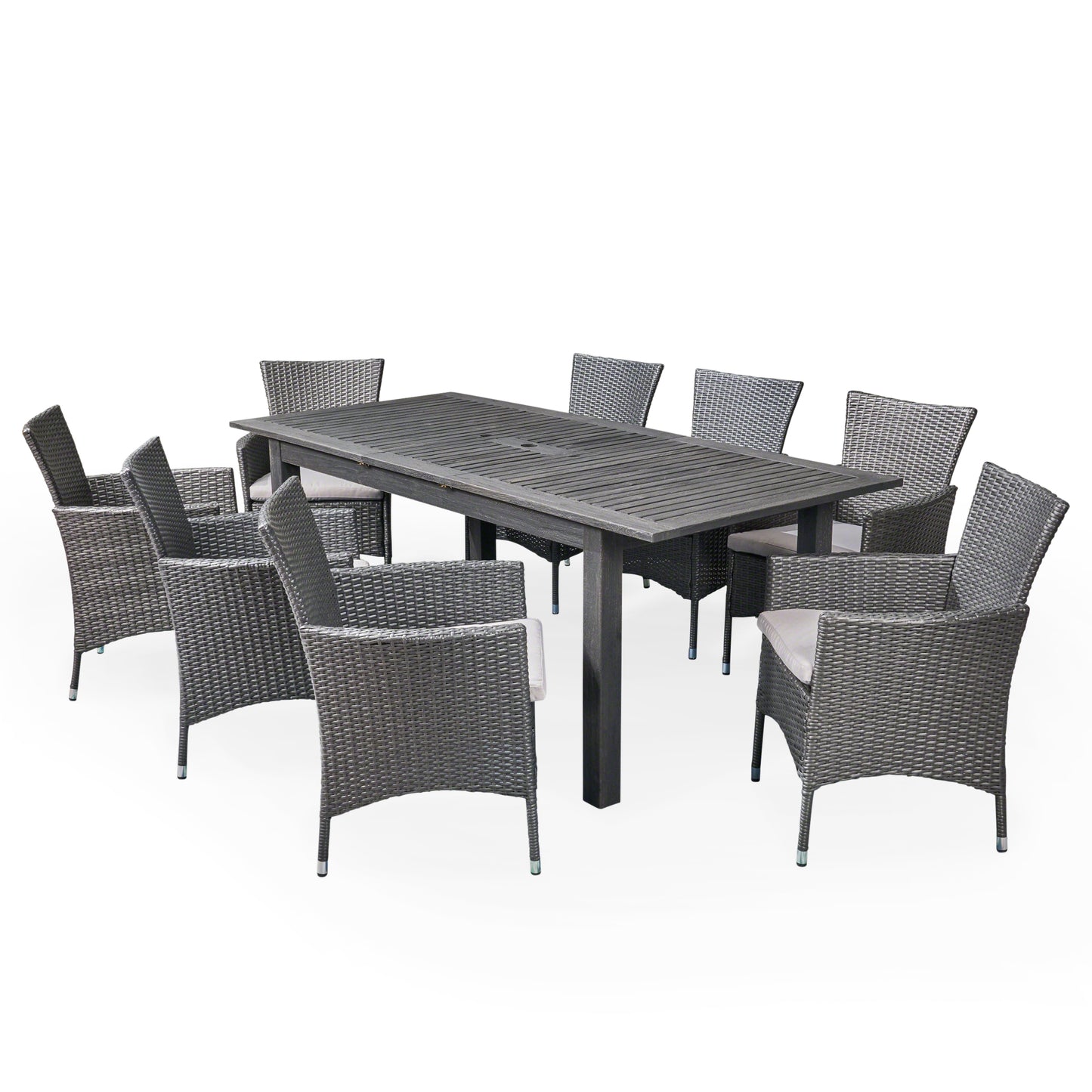 Saluda Outdoor Wood and Wicker Expandable Dining Set