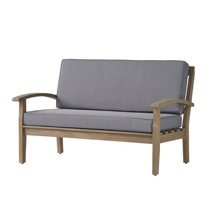 Preston Outdoor Acacia Wood Loveseat and Coffee Table