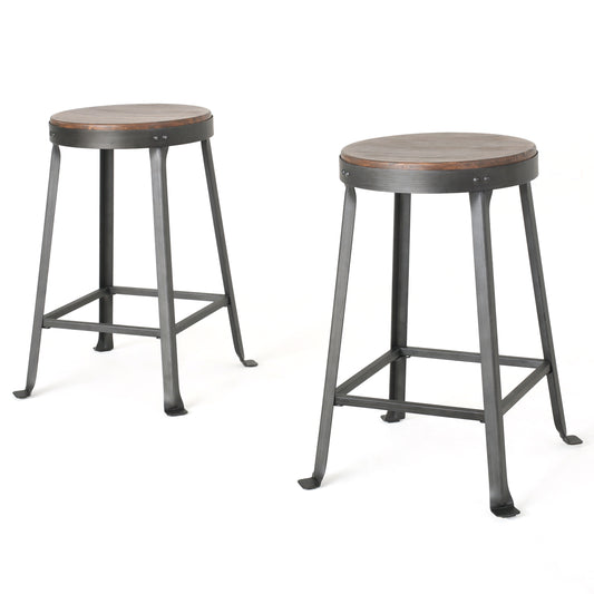 Garel 24-Inch Brown Weathered Wood Counter Stool (Set of 2)