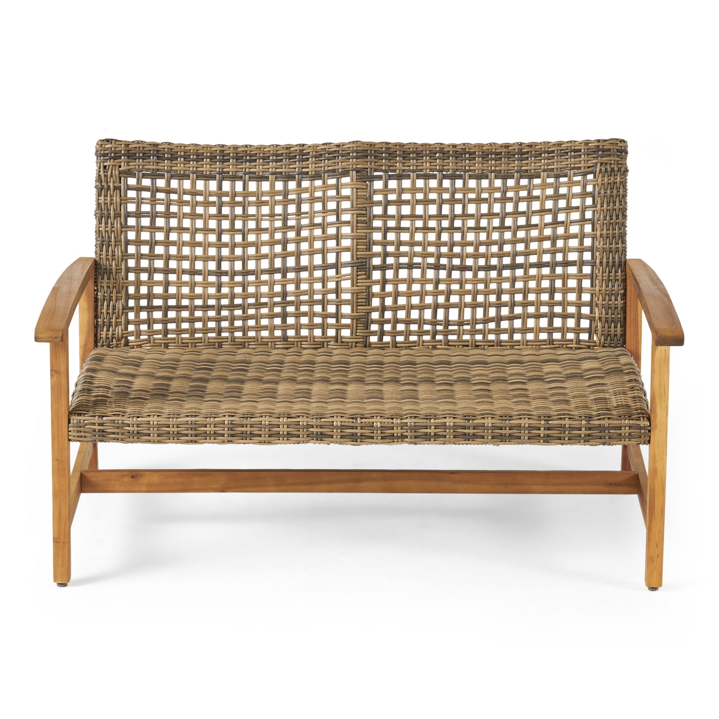 Spring Spender Outdoor Wood and Wicker Loveseat and Coffee Table Set