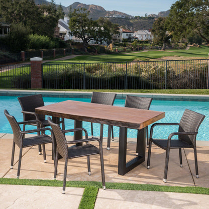 Zendaya Outdoor 7 Piece Wicker Dining Set with Light Weight Concrete Table