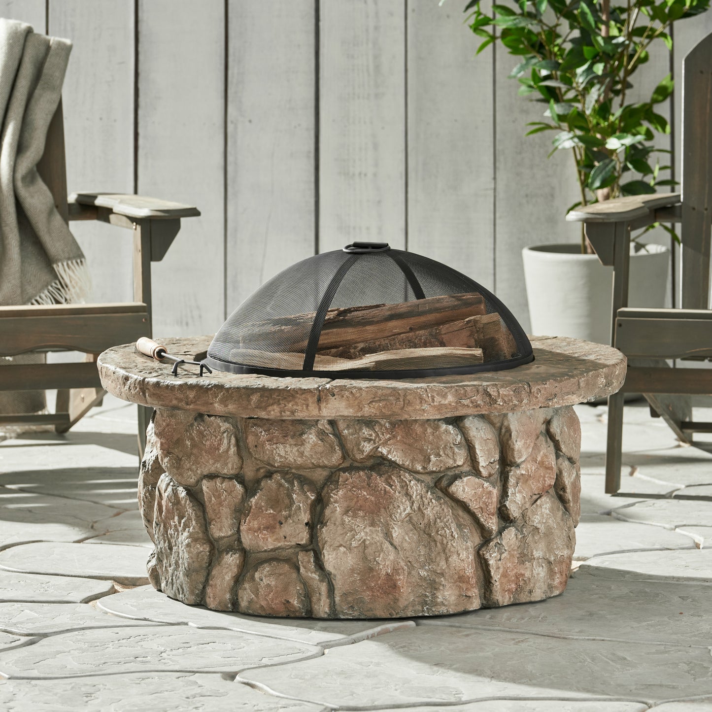 Taylor Outdoor Lightweight Concrete Wood Burning Fire Pit