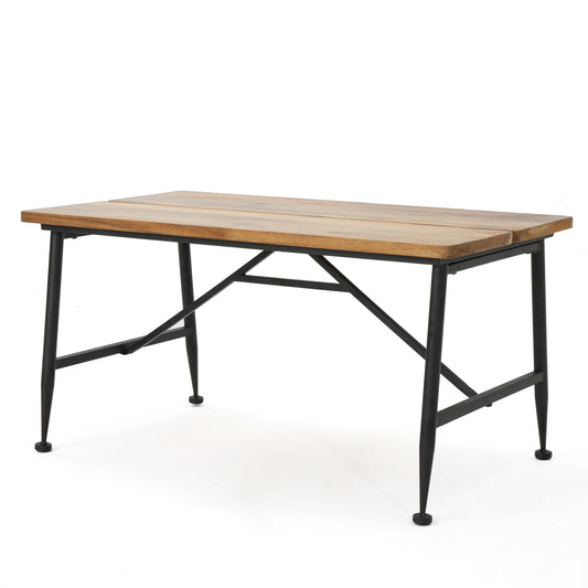 Ellaria Indoor/Outdoor Industrial Acacia Wood Coffee Table, Antique Teak and Black