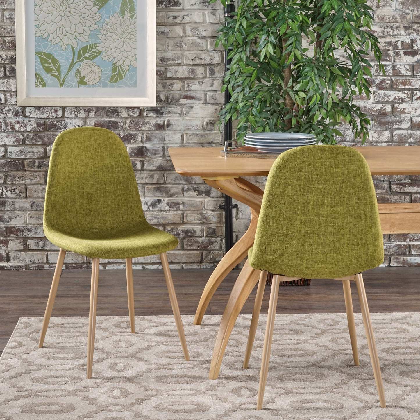 Resta Mid Century Fabric Dining Chairs with Wood Finished Metal Legs (Set of 2)