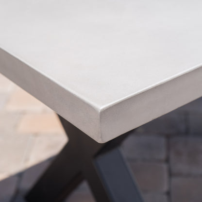 Galatian Outdoor White Lightweight Concrete Dining Table w/ Black Iron Legs