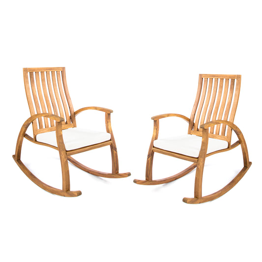 Cattan Outdoor Acacia Wood Rocking Chair with Water Resistant Cushions - Set of 2